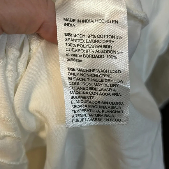 Chicos Women’s (L) White Floral Embroidered Puff Sleeve Stretchy Cotton Top - Picture 6 of 6